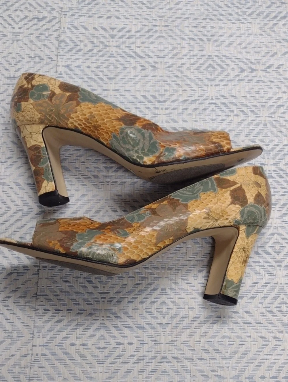 J.Renee Floral Snakeskin Peep-Toe Heels in Brown and Green